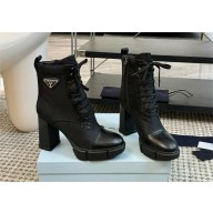 prada Brushed leather and nylon laced booties black 1T239N