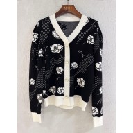 chanel camellia printed wool cardigan black 2023
