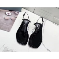 Prada Patent Leather Triangle Logo Thong Sandals Patent Black 2020