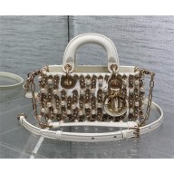 DIOR SMALL LADY D-JOY BAG IN WHITE WITH PEARLS 2025