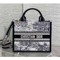 Dior small Book Tote bag in White and Blue Toile de Jouy Scotland Embroidery and Blue Calfskin 2025