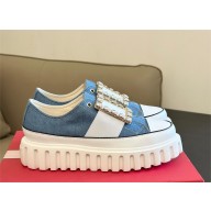Roger Vivier Viv' Go-Thick Strass Buckle Slip-on Sneakers in Canvas blue 2023