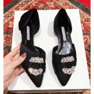 Manolo Blahnik Crystal Satin Flat Shoes Black 2018