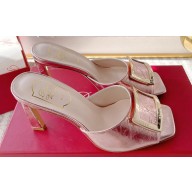 Roger Vivier Heel 8.5cm Trompette Metal Buckle Mules in Leather Pink 2024