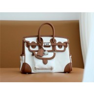 hermes birkin 25 cargo swift leather/canvas white/brown (full handmade)