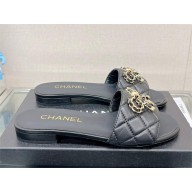 Chanel QUILTING CALFSKIN MULES WITH BUTTERFLY CHAIN BLACK 2023