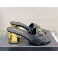 Chanel HEEL 7CM QUILTING CALFSKIN MULES WITH BUTTERFLY CHAIN BLACK 2023