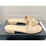 Chanel QUILTING CALFSKIN MULES WITH BUTTERFLY CHAIN APRICOT 2023