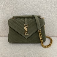 saint laurent MEDIUM COLLEGE BAG in quilted suede army green 2024 (original quality)