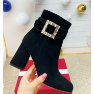 roger vivier Très Vivier Booties in suede leather with a shiny crystal buckle black heel 9cm 1112-2024