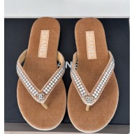 chanel pearl flip-flops Crystals with CC Logo brown Velvet G46205 2025