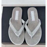 chanel pearl flip-flops Crystals with CC Logo grey Velvet G46205 2025