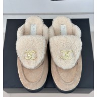Chanel Platform CC Logo Shearling Mules beige 1113-2024