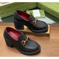 Gucci Horsebit leather loafer pumps in black heel 9cm 1111-2024