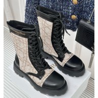 Dior D-Unit ankle boots Black calfskin and beige wicker patterned coarse flower 1111-2024