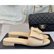 Chanel sheepskin CC Logo classic slippers Beige heel 1.5cm 1113-2024