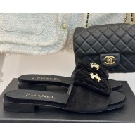 Chanel Velvet CC Logo classic slippers Black heel 1.5cm 1113-2024