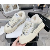Chanel platform calfskin with shearling Sneakers Top Quality silvery 1113-2024