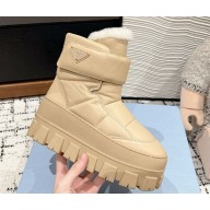Prada platform ankle boots in calfskin with shearling beige 1111-2024ss