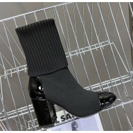 Chanel CC 85mm Ankle Boots Black Patent Knit black 1113-2024
