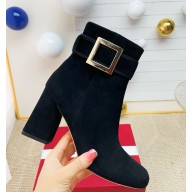 roger vivier Très Vivier Booties in leather with Metal buckle black heel 9cm 1112-2024