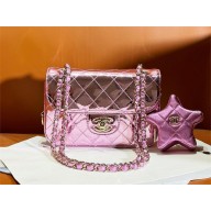 chanel Mirror Calfskin, Calfskin & Gold-Tone Metal Mini Flap Bag & Star Coin Purse AS4646 Metallic Light Purple 2024
