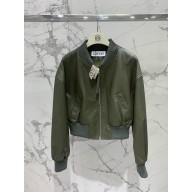 LOEWE Bomber jacket in nappa lambskin khaki green 2024