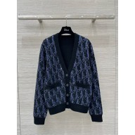 Dior Blue Wool Jacquard Oblique Cardigan 2024