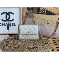 Chanel Grained Shiny Calfskin & Gold-Tone Metal Clutch with Chain AP3237 white 2023