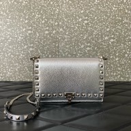 VALENTINO GARAVANI Rockstud Grainy Leather Crossbody In SILVER 2024
