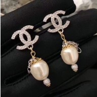 Chanel CC Earrings with Pearl Pendant Silver/Gold 2018