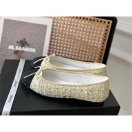 Chanel TWEED& Grosgrain Ballerinas G02819 BLACK/LIGHT YELLOW 2023 