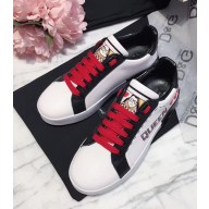 Dolce Gabbana Calfskin Sneakers with Patch and Writing Black/Red