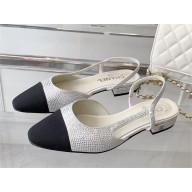 Chanel Heel 2cm Strass & Grosgrain Sling-Back G31319 Silver & Black 2023