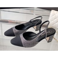 Chanel Heel 6.5cm Strass & Grosgrain Sling-Back G31318 Black 2023