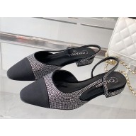 Chanel Heel 2cm Strass & Grosgrain Sling-Back G31319 Black 2023
