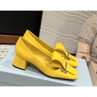 Prada patent leather pumps with Architectural details yellow heel 4.5cm 2024