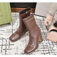 GUCCI Women's Horsebit ankle boot in brown heel 9.5cm 2024 