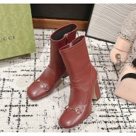 GUCCI Women's Horsebit ankle boot in burgundy heel 9.5cm 2024 