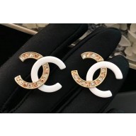 Chanel Acrylic Crystal CC Stud Earrings White/Yellow 2018