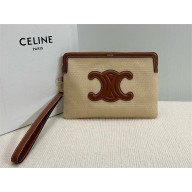 CELINE SMALL POUCH WITH STRAP in TEXTILE AND CALFSKIN 2024