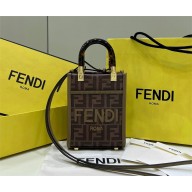 Fendi BROWN FF FABRIC Mini Sunshine Shopper Bag 2022
