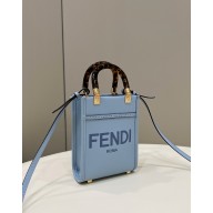 Fendi Leather Mini Sunshine Shopper Bag light blue 2022
