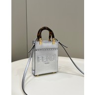 Fendi Leather Mini Sunshine Shopper Bag silver 2022