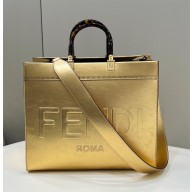 Fendi Sunshine Medium gold laminated leather shopper 2022