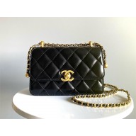 chanel black Shiny Calfskin & Gold-Tone Metal MINI FLAP BAG 2024