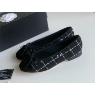 Chanel black tweed&lambskin ballet flats 2024