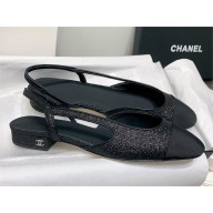 Chanel Heel 2cm Glitter & Grosgrain Sling-Back Black G31319 2023
