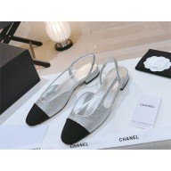Chanel Heel 2cm Glitter & Grosgrain Sling-Back silver G31319 2023