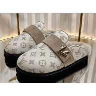 Louis Vuitton women/men Flat mules Monogram with shearling beige 2024